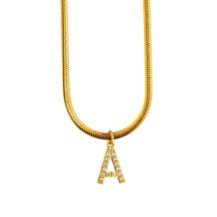 Wholesale Titanium Steel 26 Letters Flat Snake Bone 18K Gold Necklace